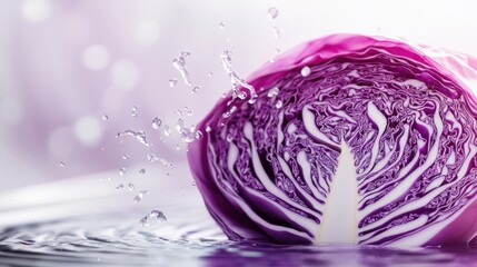 Fototapeta premium Fresh Purple Cabbage Splashing in Water