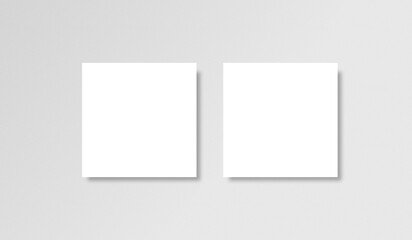 A mockup of two square cards on a grey background	