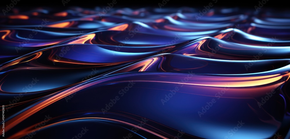 Poster abstract waves in vibrant blue and orange hues create a dynamic visual effect.