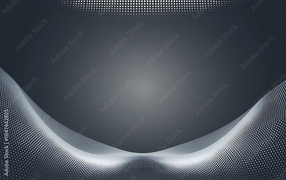 Poster Abstract gray background with white wavy lines and dotted pattern.