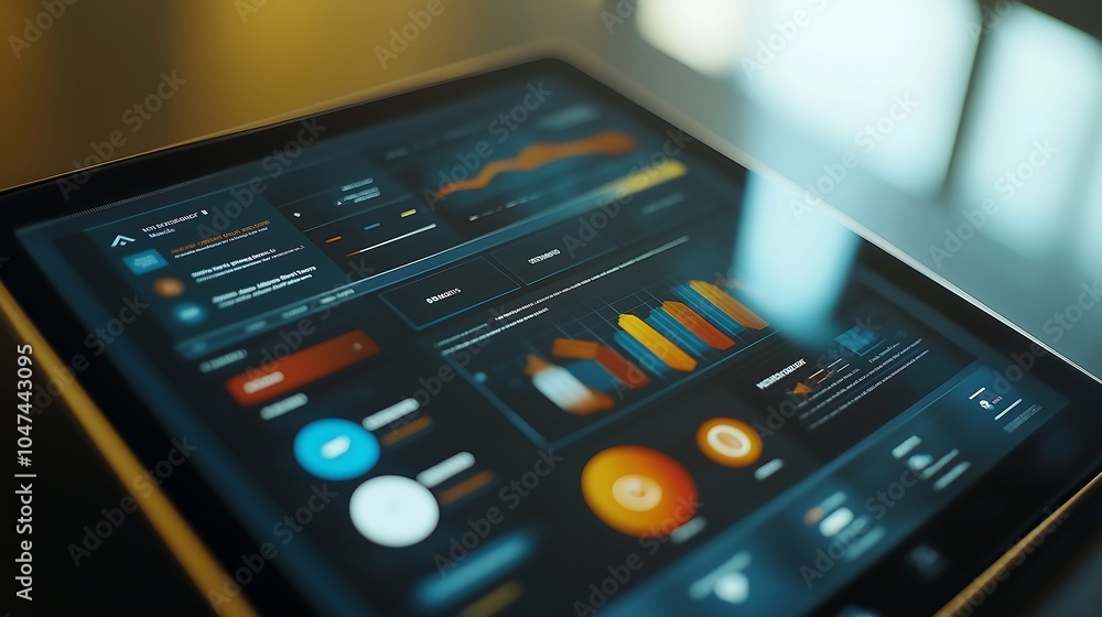 Poster close-up of mobile app interface design on a tablet, responsive design concept, user experience (ux)