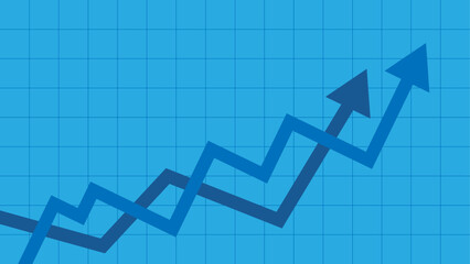 Illustration of zigzagging upward arrows representing financial growth on a blue grid background