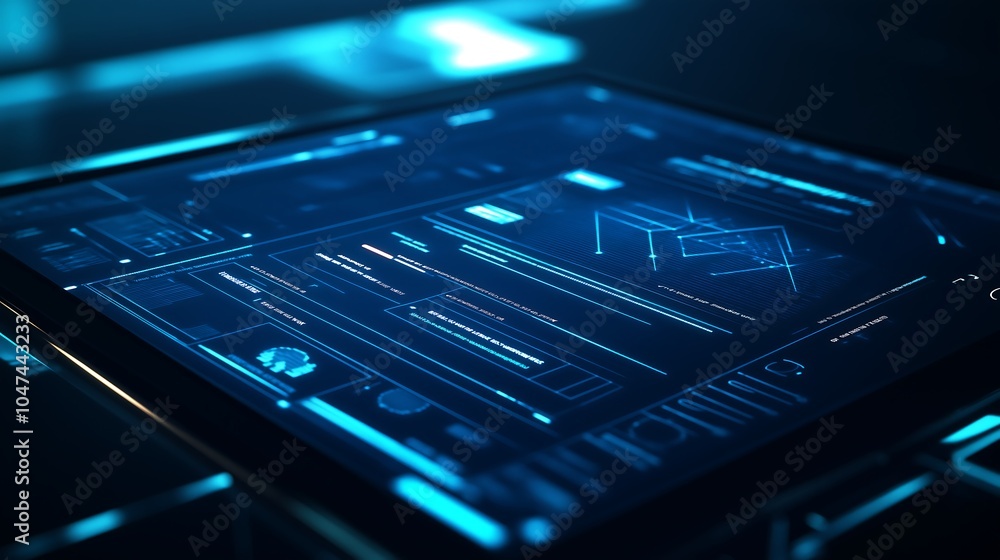 Poster close-up of mobile app interface design on a tablet, responsive design concept, user experience (ux)