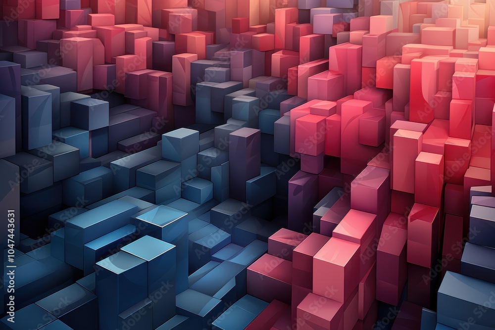 Aufkleber abstract 3d geometric landscape with vibrant colors and varying cube structures.