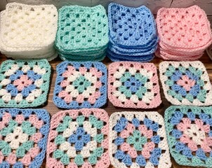 Crochet granny squares samples multicolor different colors photo handmade craft hobby 