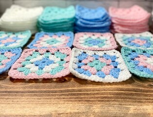 Crochet granny squares samples multicolor different colors photo handmade craft hobby 