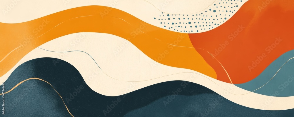 Poster abstract background with wavy shapes and dots in warm colors