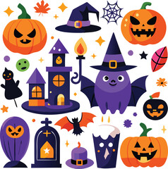 Fototapeta premium Halloween Party Decorations Pumpkins, Bats, Ghosts, and More