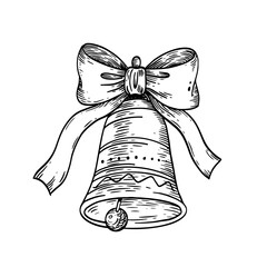 Outline bell with bow. Christmas decoration element