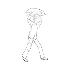 sketch illustration of a man carrying a sack of rice