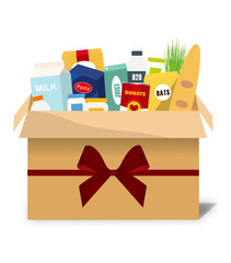 Food Donation Cardboard Box With Red Bow Illustration Transparent PNG Vector Clipart 