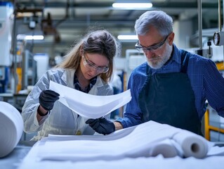 Engineers testing the durability of fabrics in a textile lab