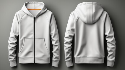 A minimalist design of a gray hoodie displayed from the front and back.
