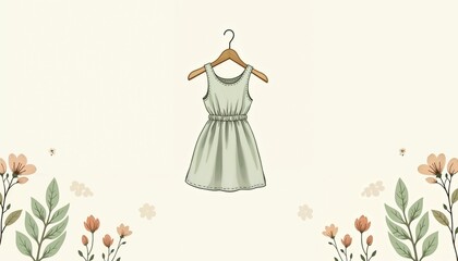 Fototapeta premium Mint Green Summer Dress with Floral Decorative Elements [with copy space]