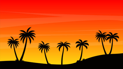 Summer Landscape with Palm Tree Silhouette