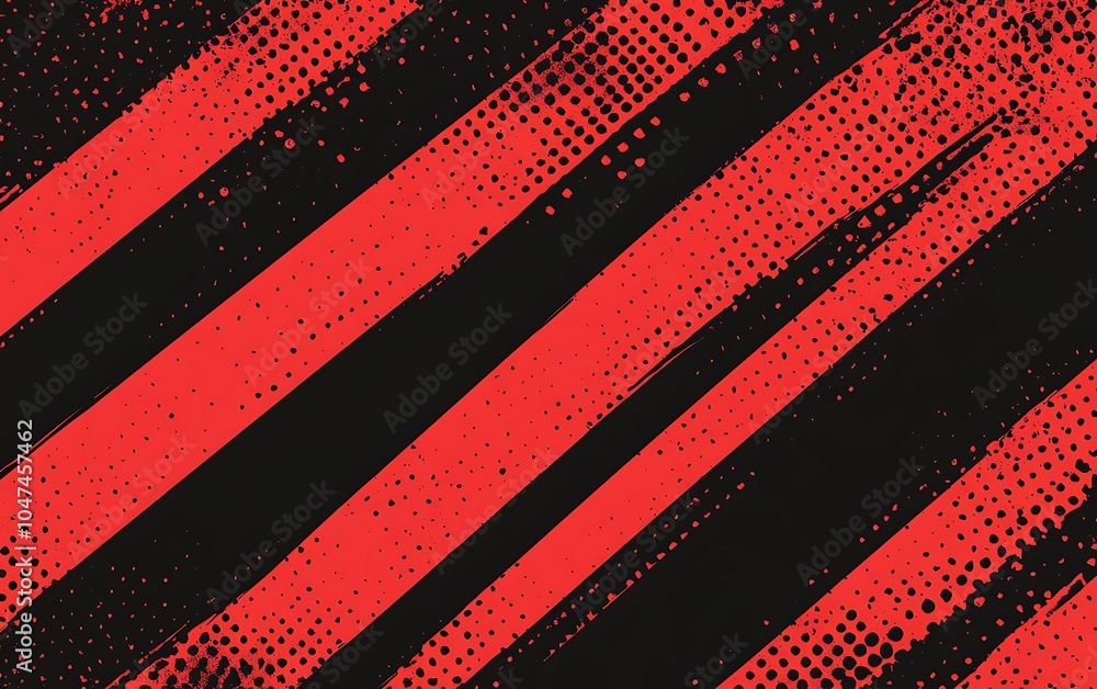 Poster Abstract red and black diagonal stripes with a halftone effect background.
