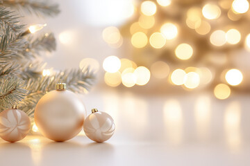warm and simple background with golden Christmas balls of a Christmas tree
