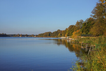 Panoramic view at Teupitz Lake in autumn in federal state Brandenburg - Germany