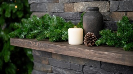 Decorated Christmas mantel with stockings, candles, and greenery, showcasing the beauty of holiday decorations in the home