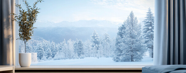 A beautiful winter landscape view from a large window