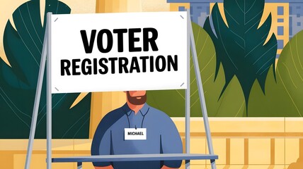 Illustration of Outdoor Voter Registration Booth