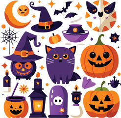 Halloween Spooky Characters and Objects Illustration