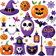 Halloween Icons Owls, Pumpkins, Bats, Witches, Spooky