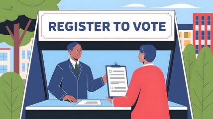Illustration of Outdoor Voter Registration Booth
