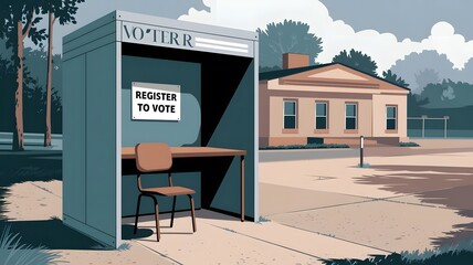 Illustration of Outdoor Voter Registration Booth