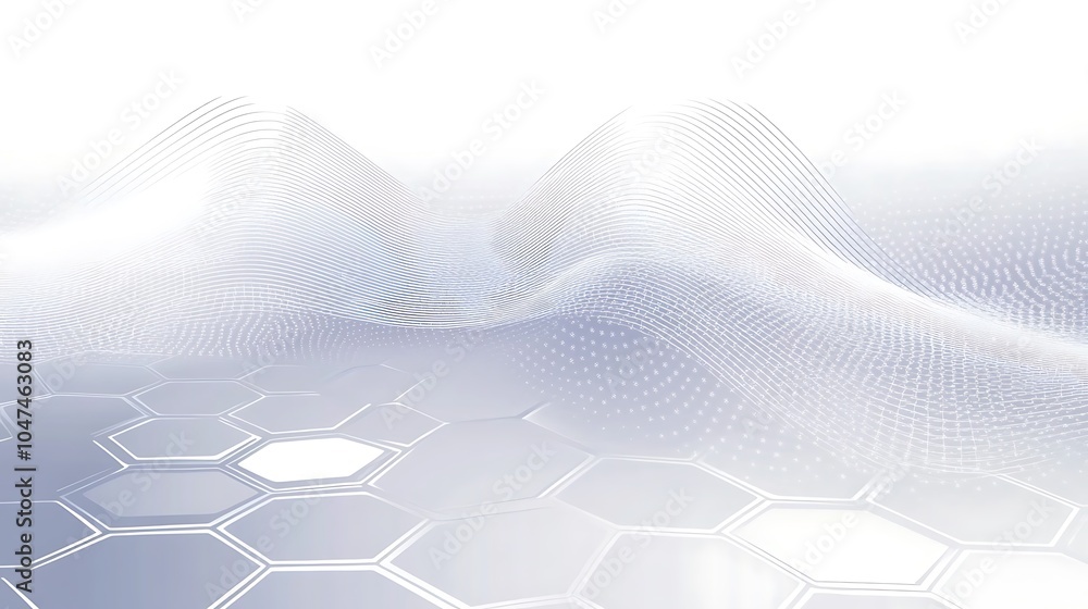 Poster Abstract white and gray background with a hexagonal pattern and wavy lines.