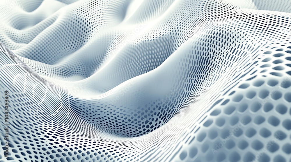 Poster abstract white and gray wavy grid pattern.