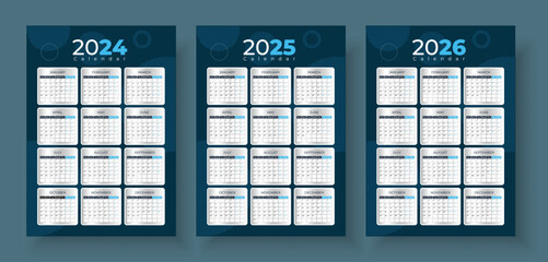 Simple calendar set for 2025 year
. Simple editable vector calender. Week starts Sunday
