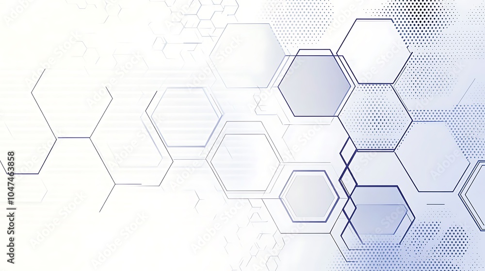 Aufkleber Abstract white background with blue hexagonal pattern and light lines.
