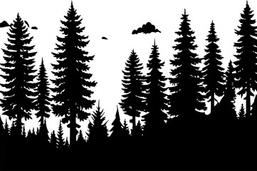 Obraz premium Forest Silhouette with Tall Pine Trees, victor illustration 