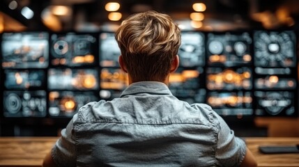 Fototapeta premium Cybersecurity expert monitoring a network for threats, critical need for protecting digital infrastructure in today connected world