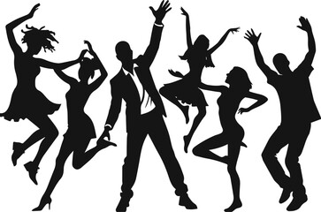 silhouettes of a group of dancing people, victor illustration 