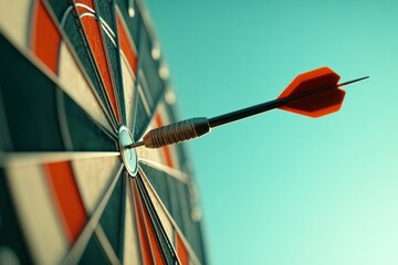 Orange Dart Hitting Bullseye on Target Board