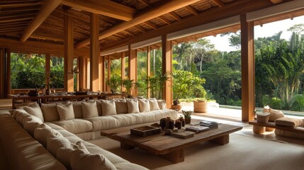 Fototapeta premium Modern Tropical Living Room with Nature View
