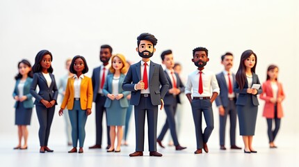 Fototapeta premium Diverse group of animated professionals standing confidently in stylish attire, showcasing teamwork and collaboration in a creative workspace