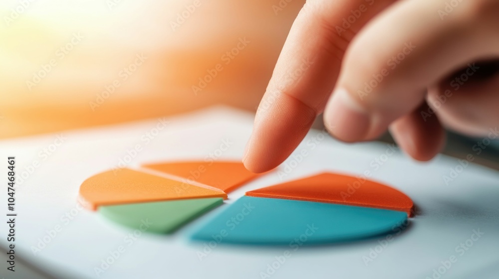 Poster close-up of hand pointing at pie chart on business report