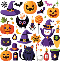Halloween Party Elements Cats, Pumpkins, Witches, And More