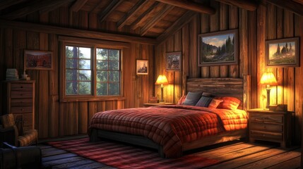 Cozy Cabin Bedroom with Rustic Wooden Design