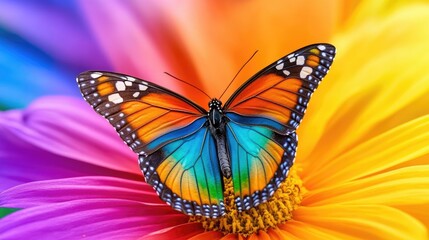 Obraz premium Colorful Butterfly on a Vibrant Flower Petal