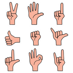 Fototapeta premium Hand drawn cartoon set of gestures and non-verbal elements on a white background.