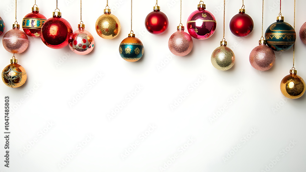 Poster vibrant ornaments hang around a white surface with festive colors and patterns creating a beautiful 