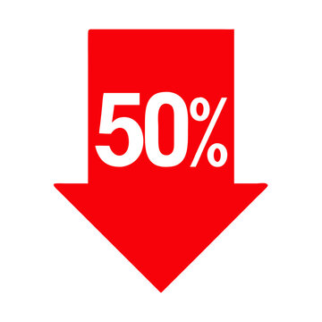 Red arrow icon displaying 50% off discount for price reductions