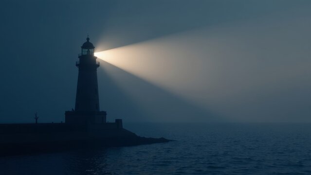 Mystical Lighthouse Illuminating the Sea Under Moonlit Skies
