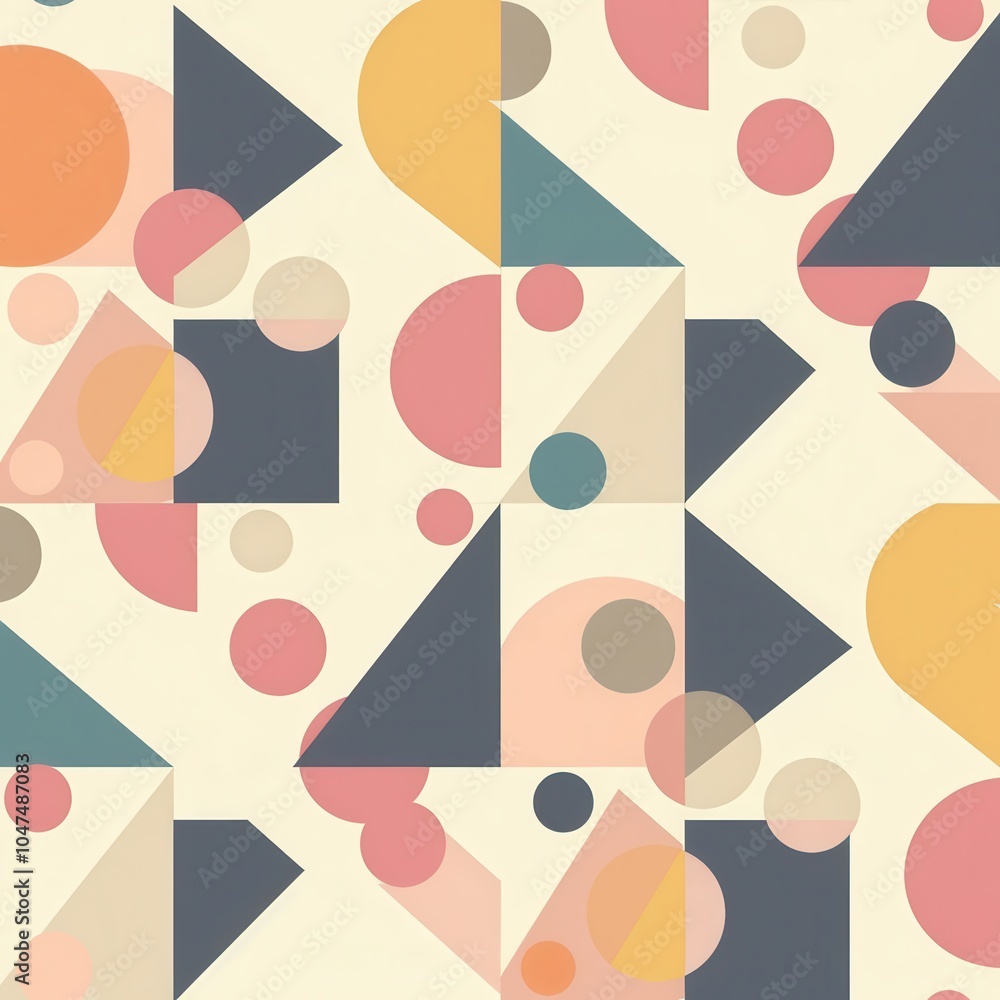 Poster a vibrant pattern showcases a mix of geometric shapes in warm hues, creating a lively and modern aes