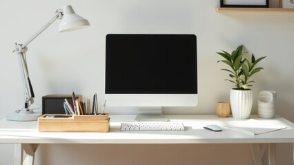 Minimalist Office Desk with Eco-Friendly Organizer and Green Plants