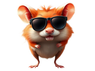 A funny hamster wearing stylish glasses stands confidently in a playful pose against a transparent background